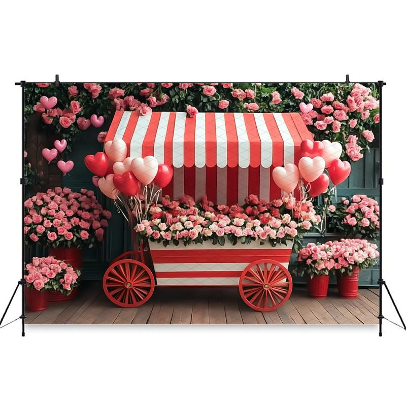 Mocsicka Valentine's Day Photo Backdrop Rose Pink Striped Float Balloons Flowers Wallpaper Decorations Woman Wedding Backgrounds