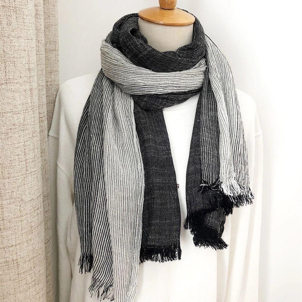 Cotton Linen Unisex Striped Scarf Soft Tassel Bufandas Shawls Fashion Long Neckerchief