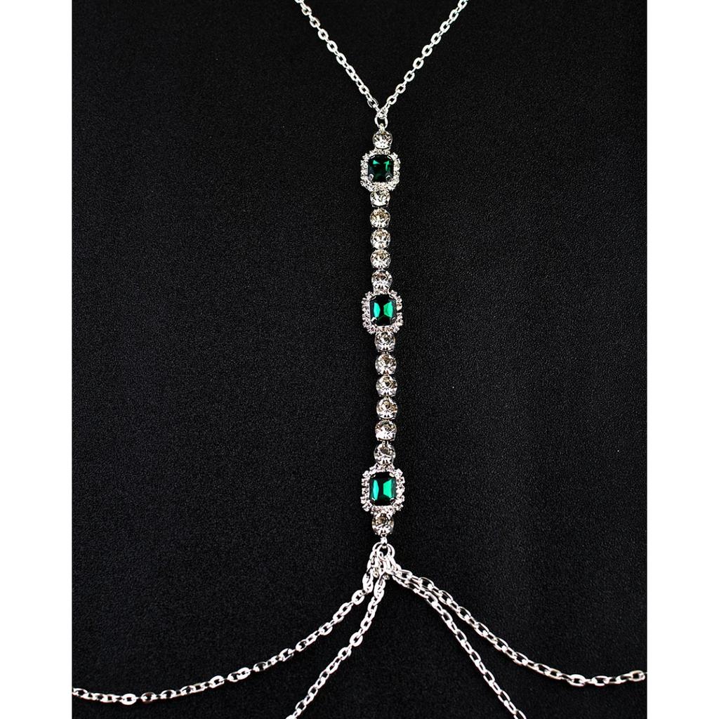 Emerald Bust Chain, Sexy Fashion Bikini Body Jewelry, Minimalist Rhinestone Elegant European & American Style Body Accessory