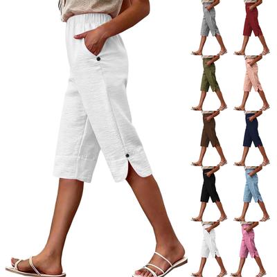 Pantaloni Caprid da Donna Vita Alta Casual Estivi con Tasca Laterale