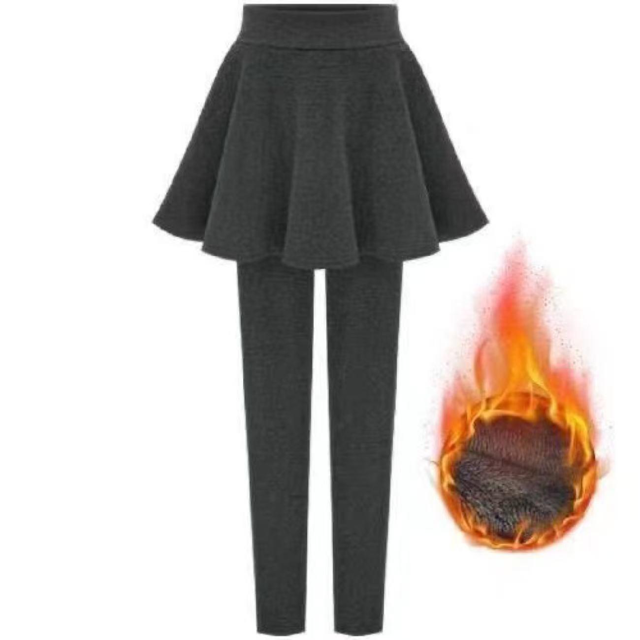 

Plus Size Fleece Lined Slimming Skirt Pants: Faux Two-Piece Hip-Hugging Design for Women 3XL (Suggest 160-180cm)
