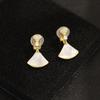 Classic European and American High-end Versatile Fan-shaped Shell Earrings Gold-plated Stone-inlaid Temperament Earrings Without Ear Holes Ear Clips W