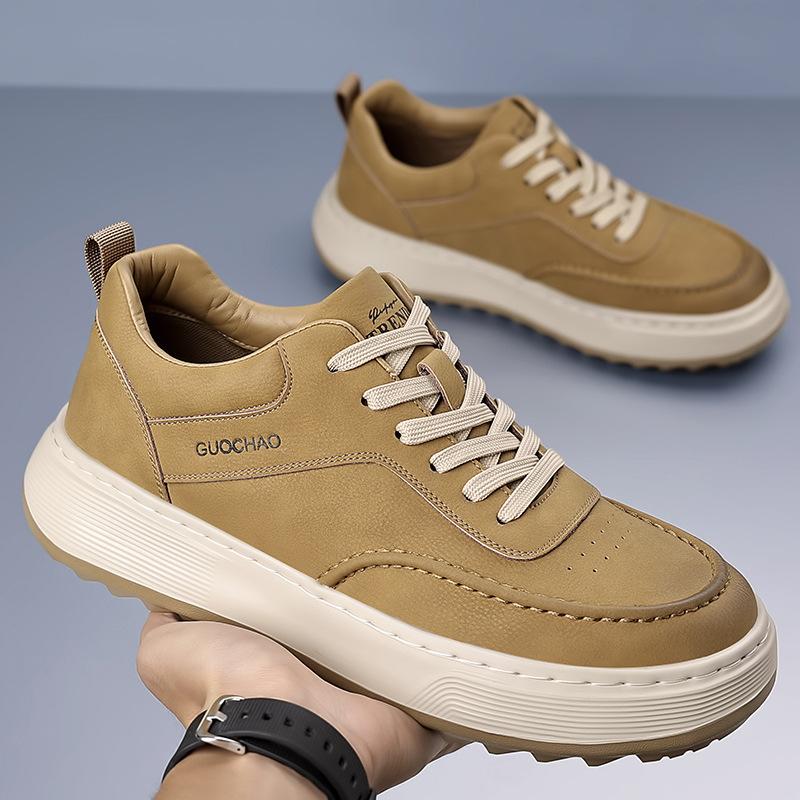 

Men s shoes 2025 new British retro sports and leisure board shoes men s leather shoes platform casual trendy shoes 43 хаки