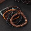 5pcs/set New Design Natural Wood Bracelet Punk Men's Bangle Classic Wood Beaded Bracelet  Jewelry