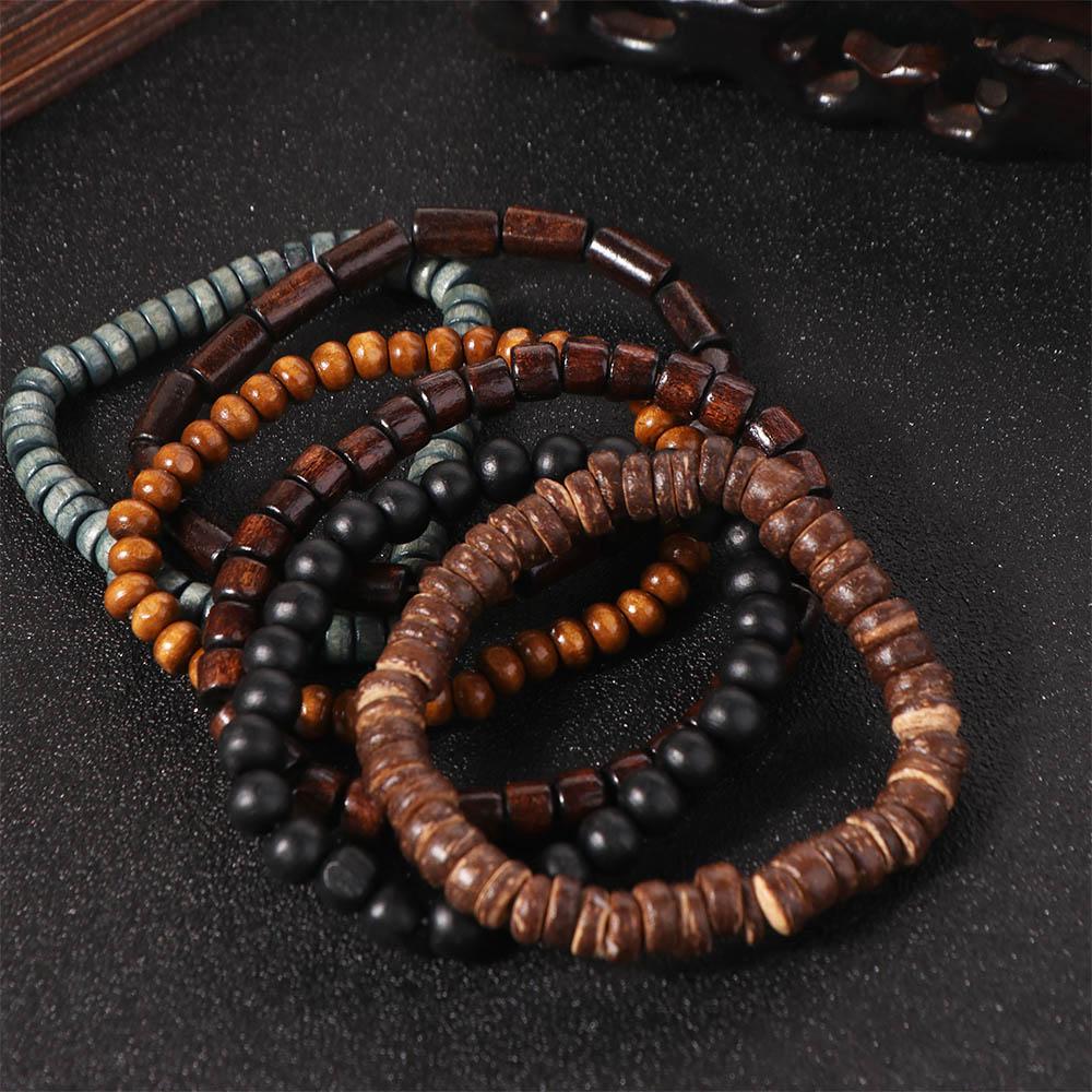 5pcs/set Punk Wood Beaded Bracelet New Design Men's Bangle Classic Natural Wood Bracelet Jewelry
