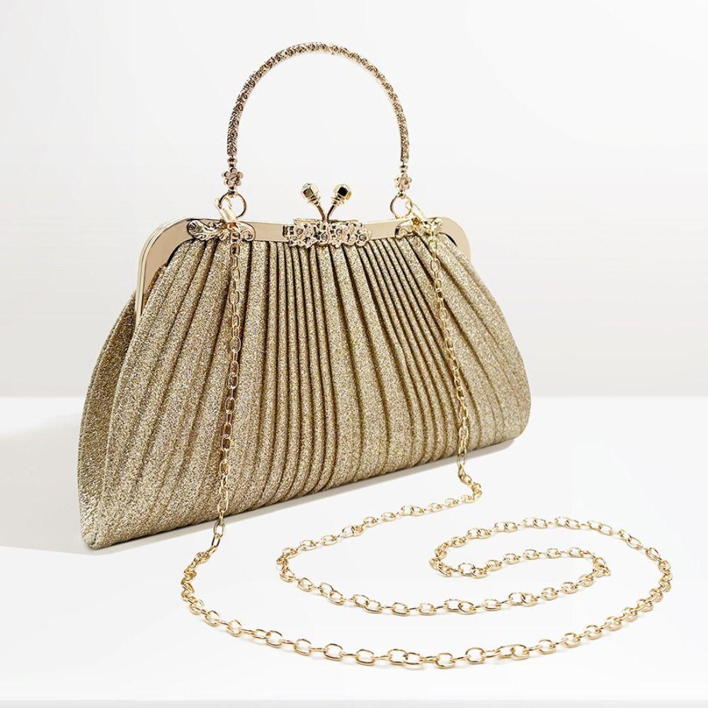 Pleated Evening Banquet Bag Large Capacity Ladies Clutch Bag Mini Shell Pattern Handbag  Women