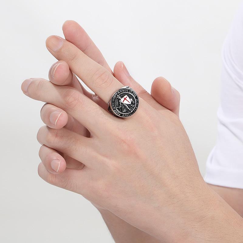 Men 316L Stainless Steel Saint Paul Ephesians "Put on The Whole Armor of God" Cross Knight Protect Ring Jewelry Dropshipping