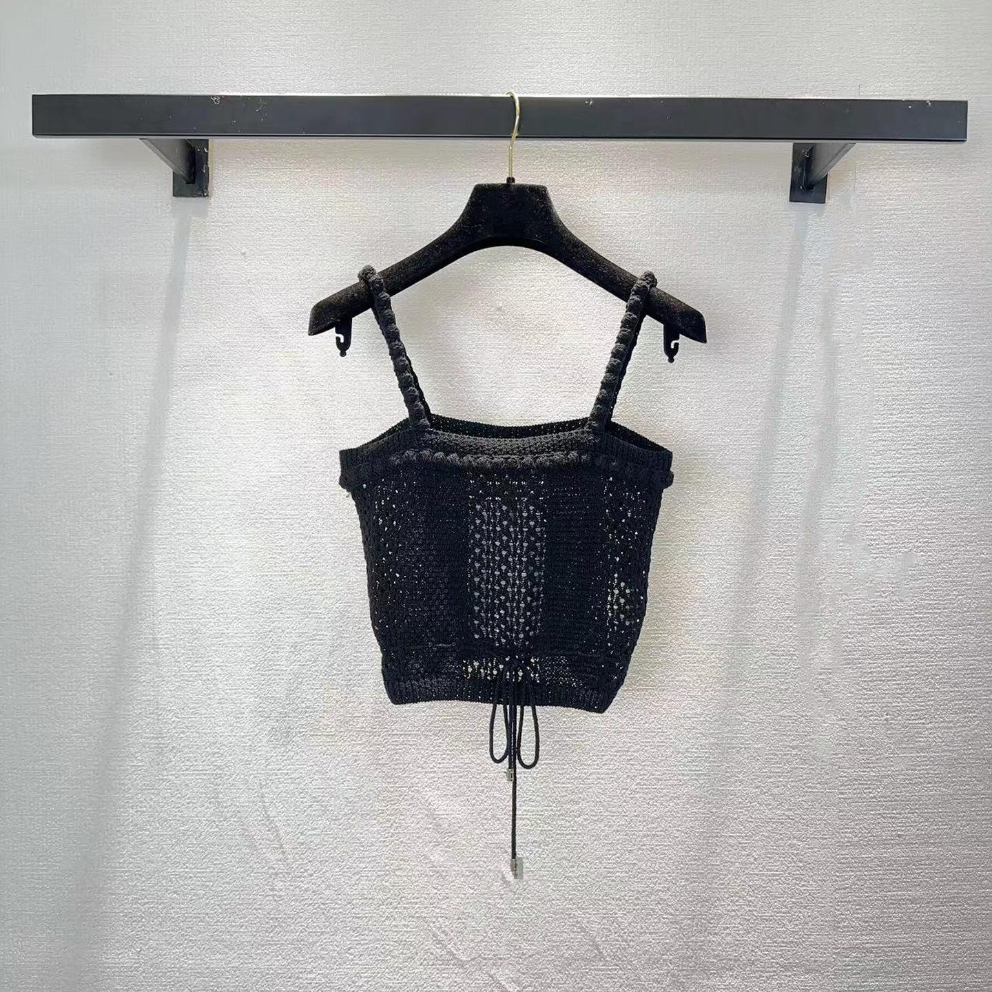 Semi-Sheer French Chic Knit Drawstring Camisole Tank for Women Small чёрный