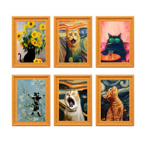 Wooden Frame Cat Refrigerator Magnet Vintage 3D Frame Cat Fridge Magnet Home Kitchen Office Decoration Cat Lover Gift
