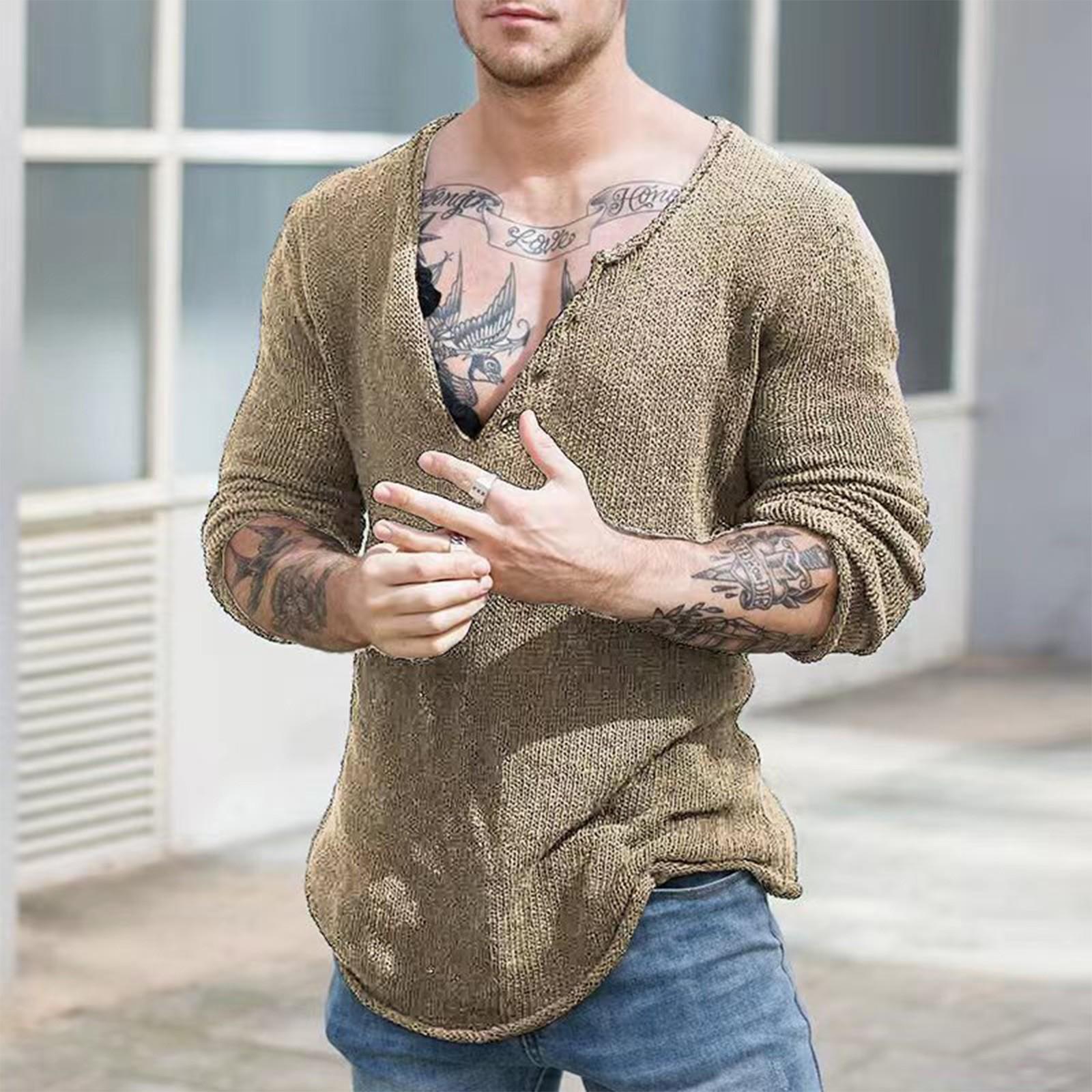 

Чоловічий весняно-осінній пуловер, трикотажна сорочка з V-подібним вирізом і тонким низом XXXL хакі