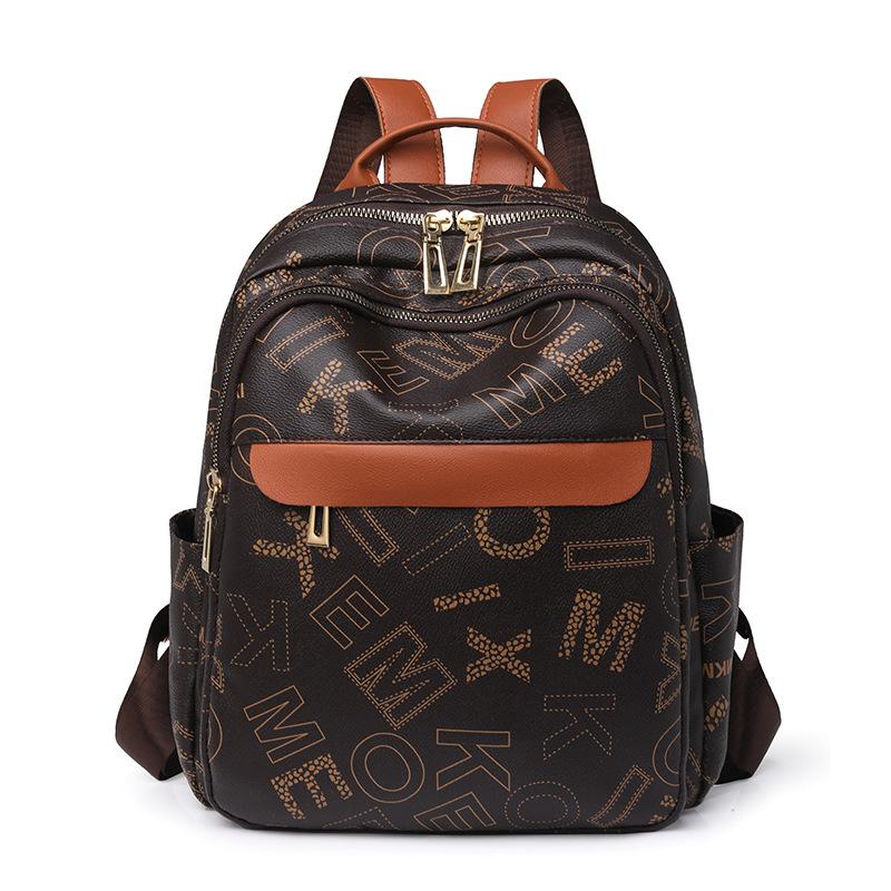

Кожаный женский рюкзак с принтом букв, студенческий школьный рюкзак, дорожные сумки большой емкости кофейный