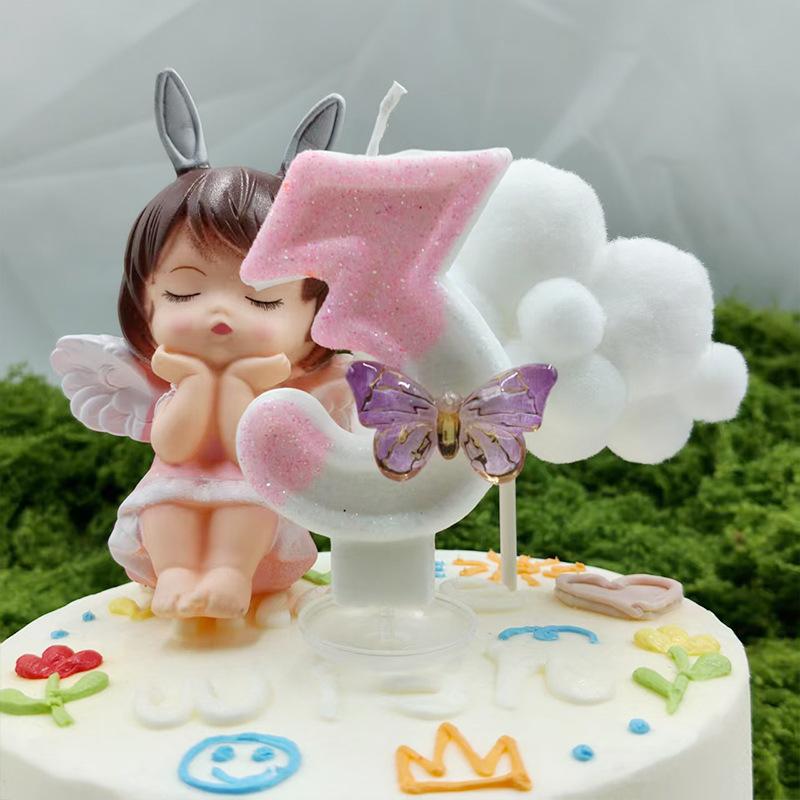Creative Design Pink White Butterfly Number Candle Birthday Candle Cake Decoration Party Candle