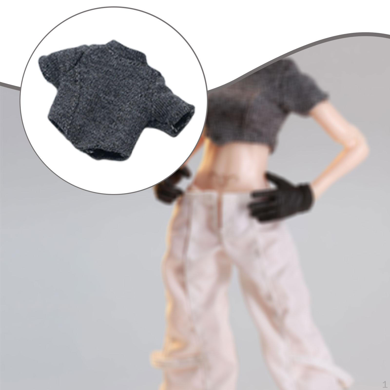 

1/12 Female Action Figure Clothes Dress up Accessories Fashion, Easy to Wear, Trendy, Premium, Doll T Shirt Dark Grey
