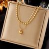 Vintage Gold PVD Plated Titanium Steel Double Layer Ball Bead Choker Necklace For Women Non Tarnish