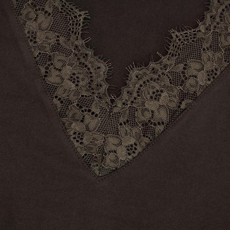 Pure Desire V-neck Lace Trim Long-sleeve Slimming Top for Women - Spring/Autumn Trendy Style
