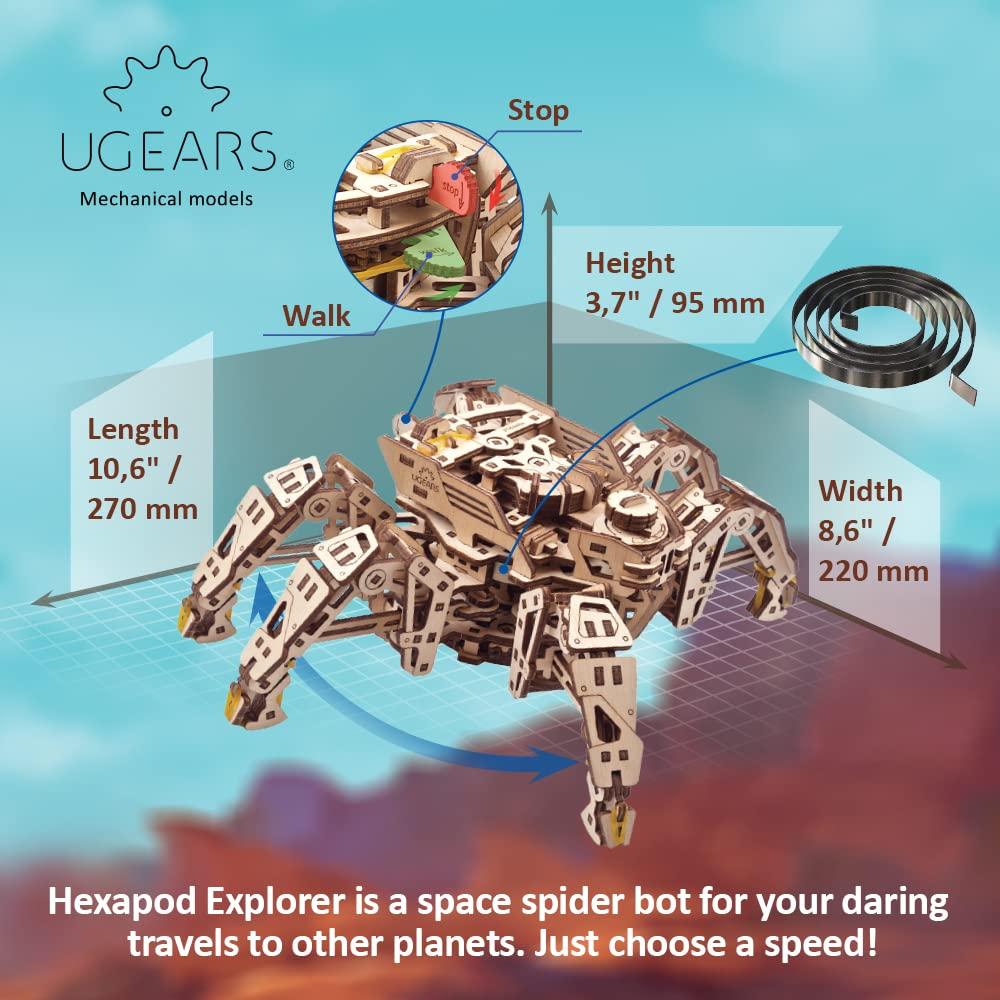 Ugears Hexapod Explorer 70158 Wooden Puzzle, No Glue or Tools Required, 3D Puzzle with Assembly Instructions