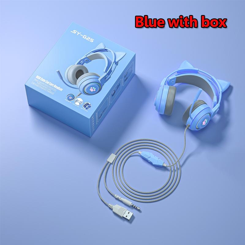 Cute Cat Ear Gaming Headphones with Mic Noise Reduced RGB Pink Girls Headset Gamer Accessories for PS4 Xbox Phone PC Kid Gift