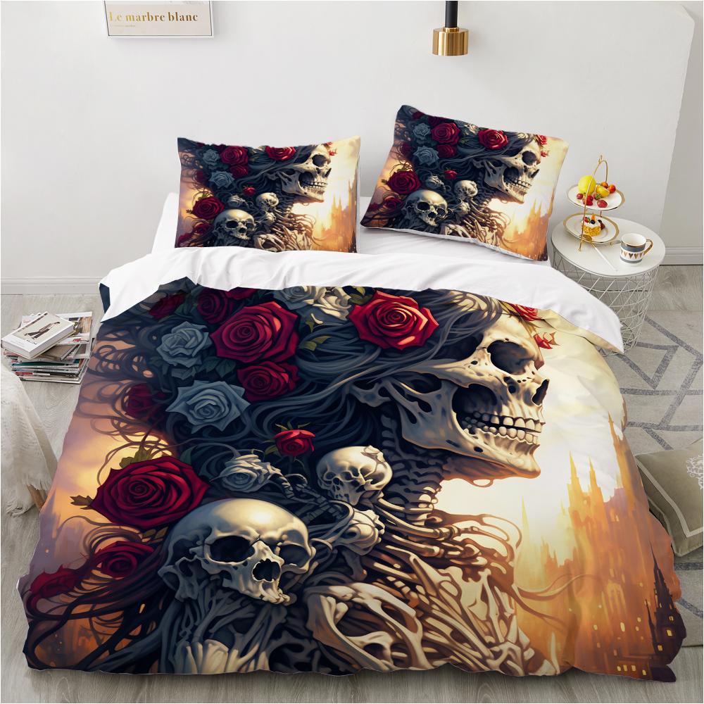 Rose Skull Bedding Set Famous Anime Duvet Cover Sets Comforter Bed Linen Twin Queen King Single Size Dropshipping Gift