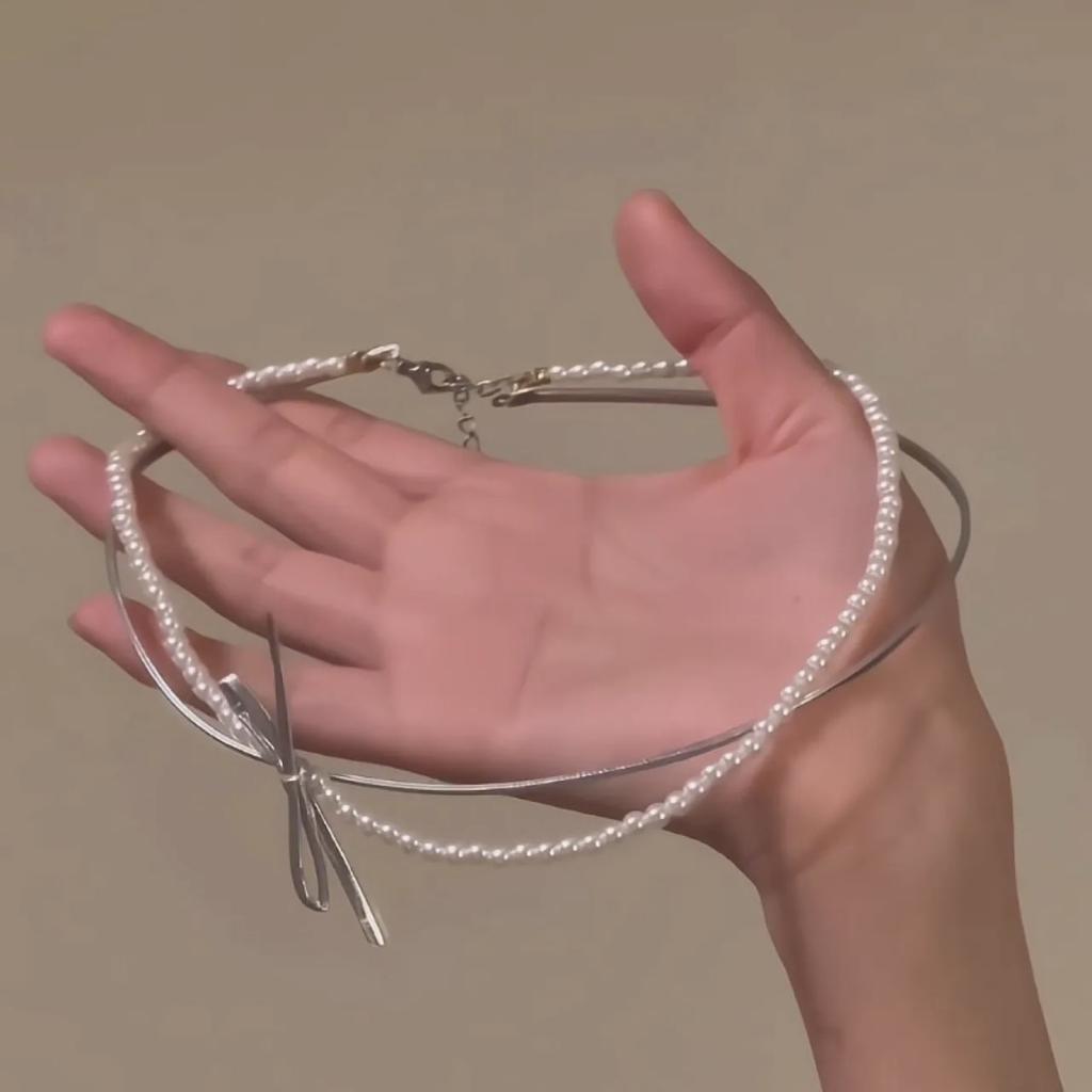 Korean Sweet Girl Bow Pearl Necklace Female High-end Design Sweet Temperament Girl Collarbone Chain Neck Chain Accessories
