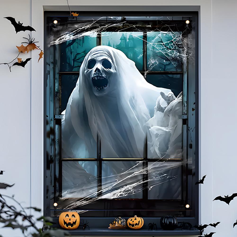 Halloween Gruselige Fensterdekoration Schreckliche Deko 2D Geist Horror Gruselige Augen Banner Festival Fenster-/Türabdeckung Spukhausdeko Horror Hintergrund