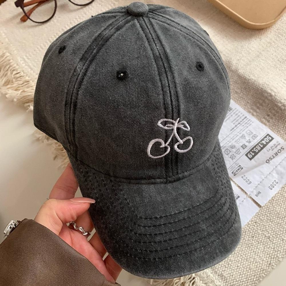 Solid Color Peaked Cap Embroidered Sunscreen Sun Hat Sweet Cherry Baseball Cap  Camping