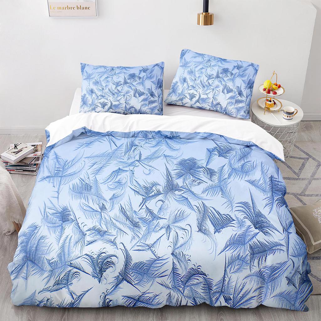 3D Snowflake King Queen Duvet Cover Romantic Purple Snow Landscape Bedding Set For Kids Teens Adults Christmas Soft Quilt Cover