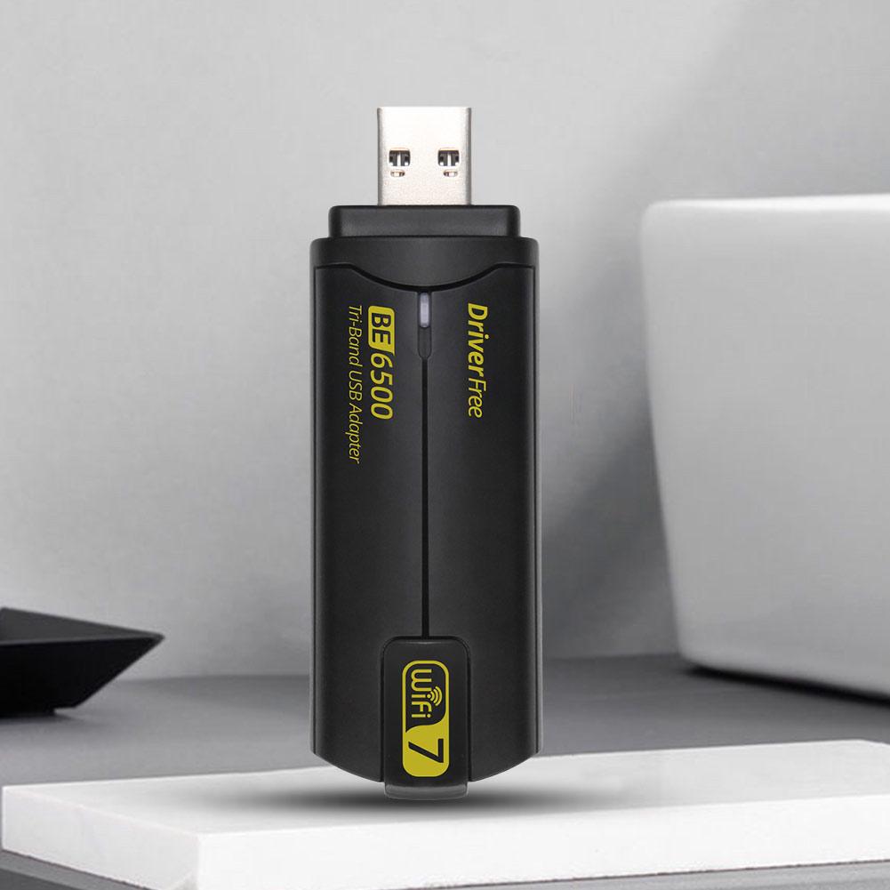 6500Mbps WiFi 7 USB WiFi Adapter Wireless Receiver Tri-Band 2.4G&5.8G&6GHz BE6500 Driver Free for Windows 11/10 Desktop & Laptop