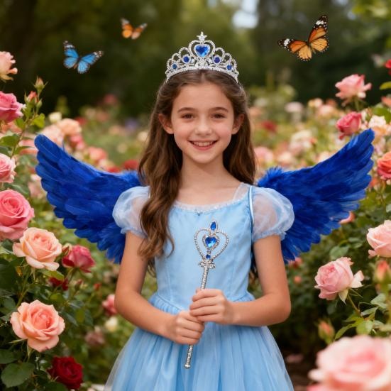 Angel Wing for Girls Women Feather Wings with Crown And Wand Fairy Costume Accessories for Cosplay Halloween Party