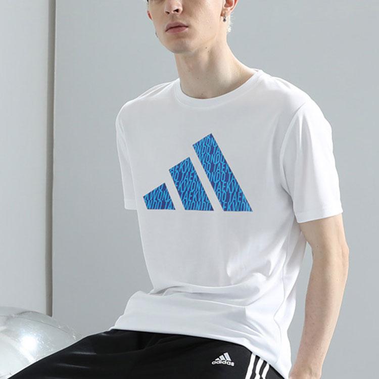 Adidas Printed Logo Knitted Crew Neck Short Sleeve T-Shirt Unisex Tops White Blue ADICLTSPSTK-WBU