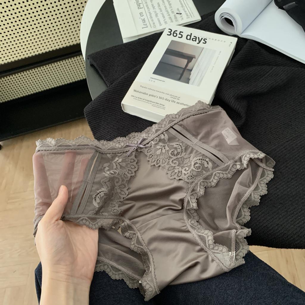 Ladies Summer Light Luxury Satin Sexy Lace Pure Desire Wind Hollow Mesh Yarn Antibacterial Crotch Breathable Briefs