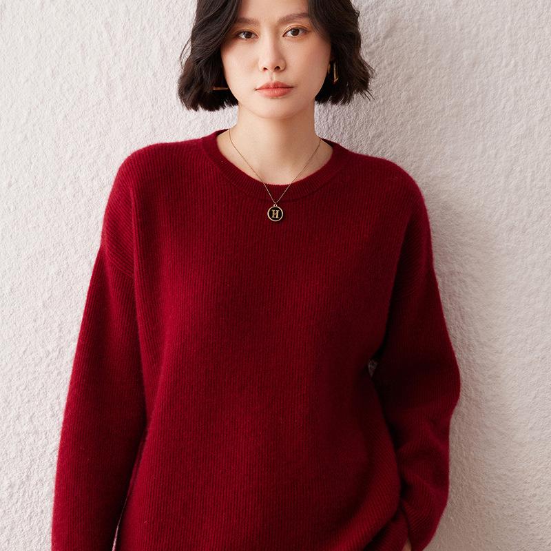 Lekasha Women's Thickened Cashmere Round Neck Sweater - Autumn/Winter Loose Knit Pullover.