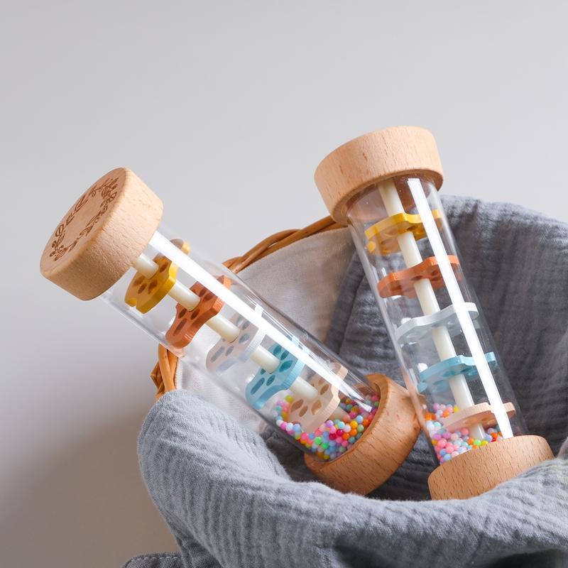 Montessori Baby Regenstab Regenbogen Sanduhr Regen Musik Rassel Baby Lernspielzeug Bunte Montessori Sensorikspielzeuge für Kinder