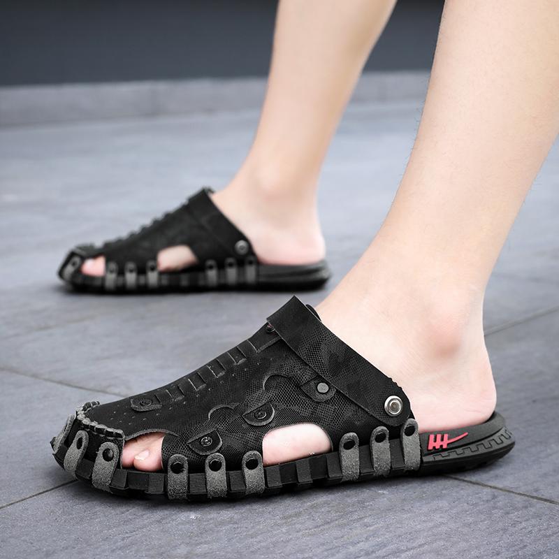 Big Size 46 Luxury Men Leather Slippers Sandals Comfortable Breathable Casual Shoes Men Fashion Sneakers Leisure Men Slippers Slides Footwear Male