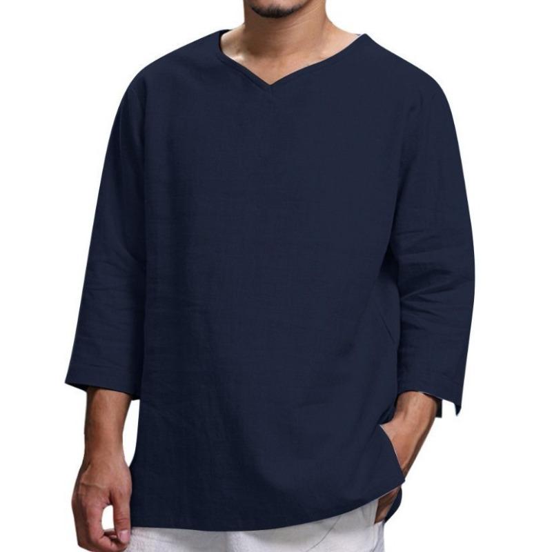 Men's V-Neck Loose Long Sleeve Casual Shirt.