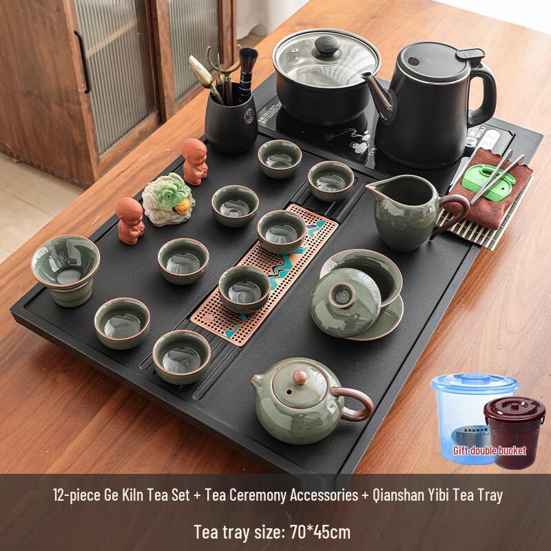 Chinese Ge Yao Ceramic Tea Set with Anti-scald Tea Tray