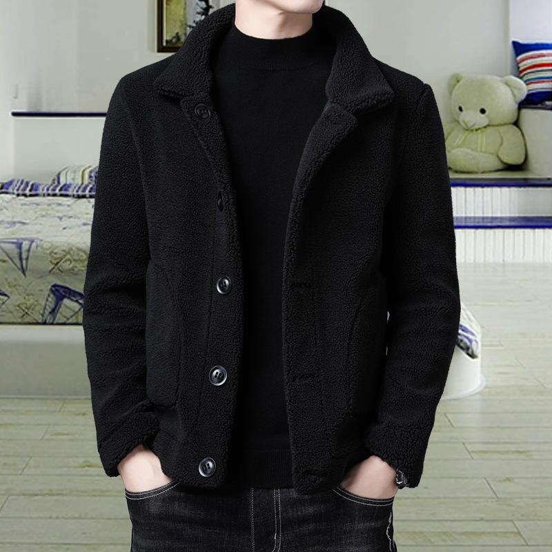 Winter New Faux Fur Woolen Coat Men Turn Down Collar Button Black Brown Casual Jacket Outwear Thickening Plus Size Overcoat