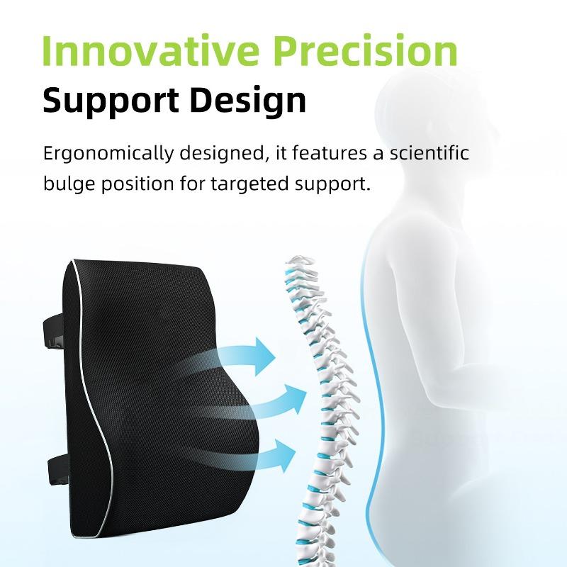 Memory Foam Lumbar Support Cushion for Car Seat And Office Chair Rebound Back Waist Rest Pad for Driver Comfort