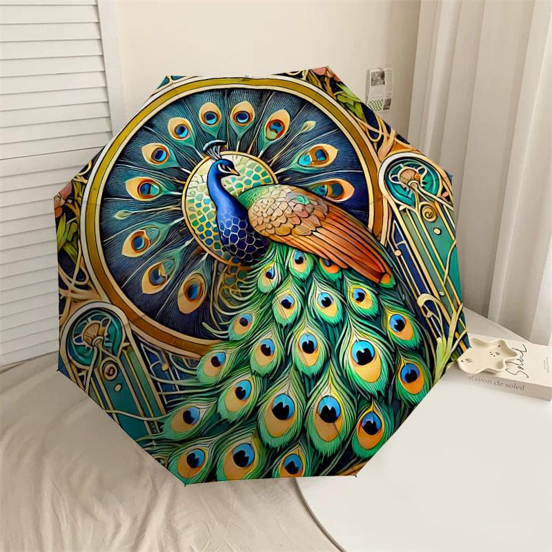 

1PC Peacock Art NouveauAutomatic Open/Close Umbrella with Windproof, 8-Rib Sturdy Canopy, Durable Ribs, Fashionable Design, Outdoor Accessory, Fun Pri