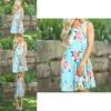 Sexy Summer Dress Loose Womans Fashion Casual Floral Print Sleeveless Dress In Bright Blue