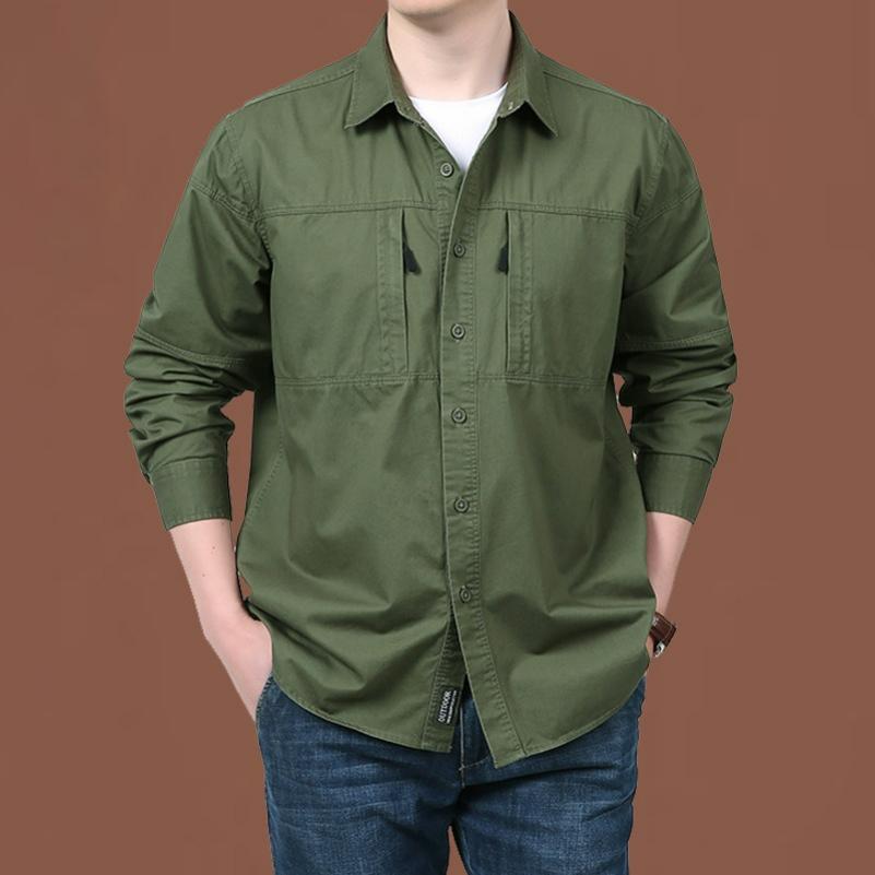 Spring and Autumn Men's Loose Tooling Shirts, Outdoor Casual Cotton Young and Middle-aged Shirts, Men's Shirts
