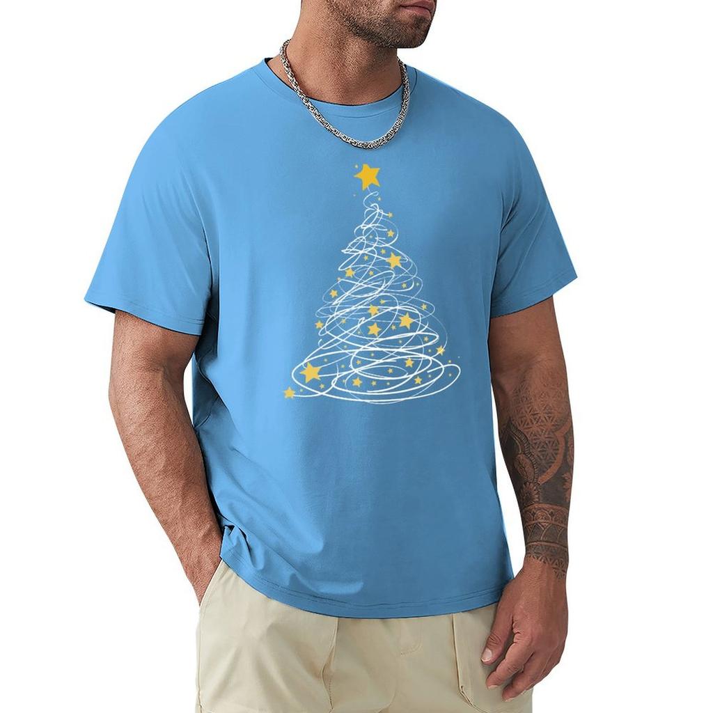 Golden Christmas Tree Pen Art Stars Cute Xmas Lover Gift T-Shirt Tees Anime Figures Summer Clothes Shirts Men