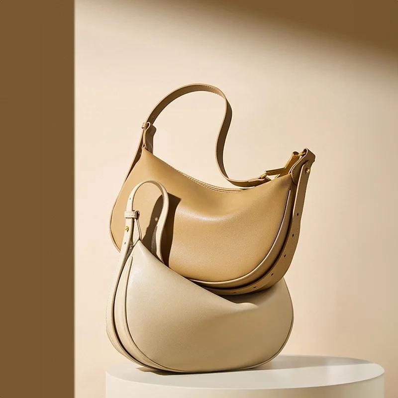 Women's Genuine Leather Shoulder Bag Half Moon Bag  Hobos Bags  Luxury Designer