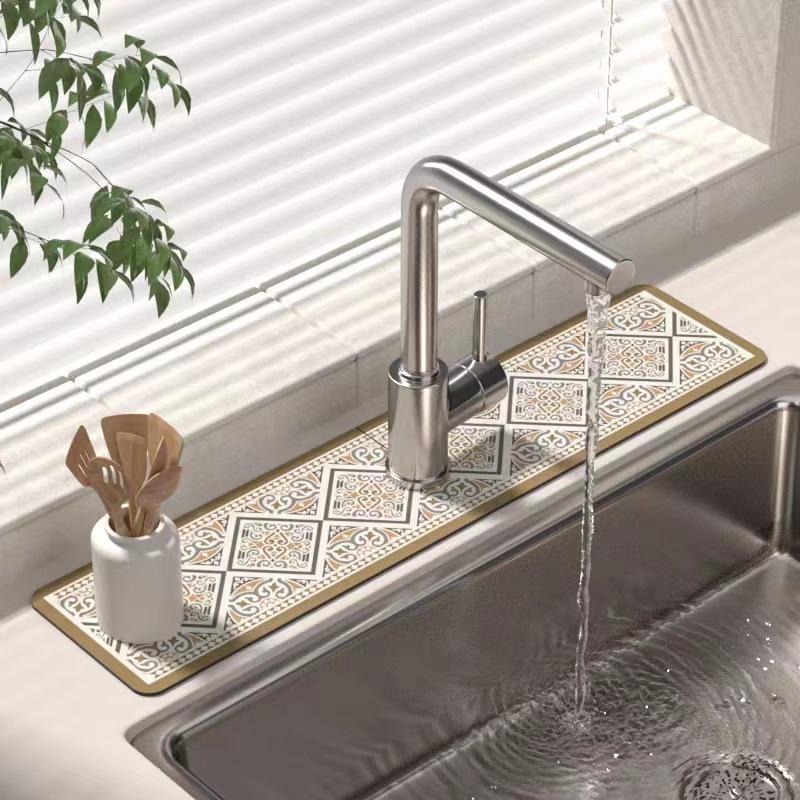 Fresh Diatomaceous Earth Faucet Mat - Wipeable Bathroom Countertop Drain Mat