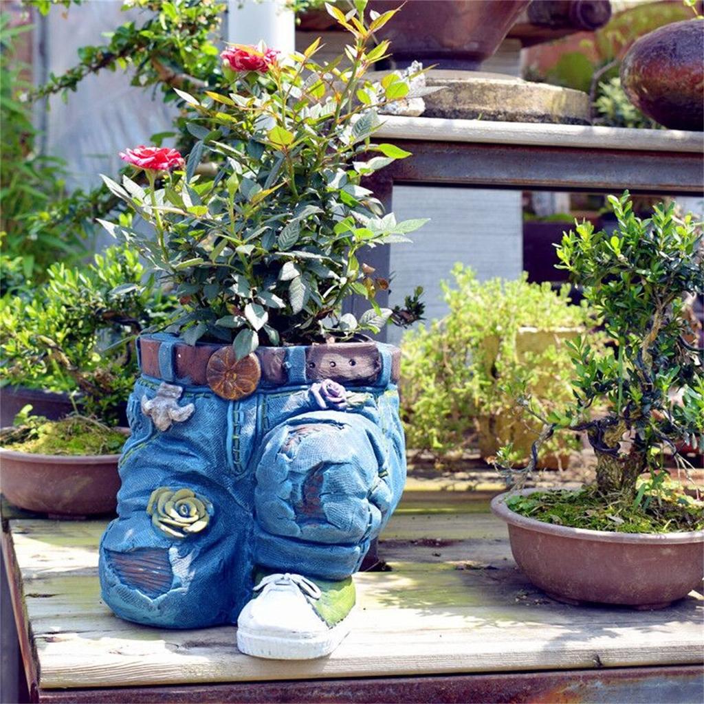 Resin Denim Pants Ornaments Creative Flower Pot Decoration Crafts Retro Garden