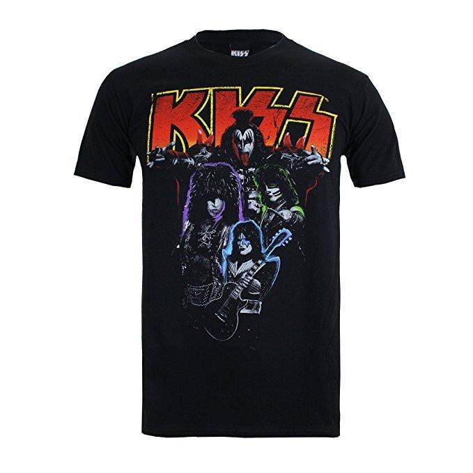 Kiss T-Shirt Neon Rock Band New Black Official