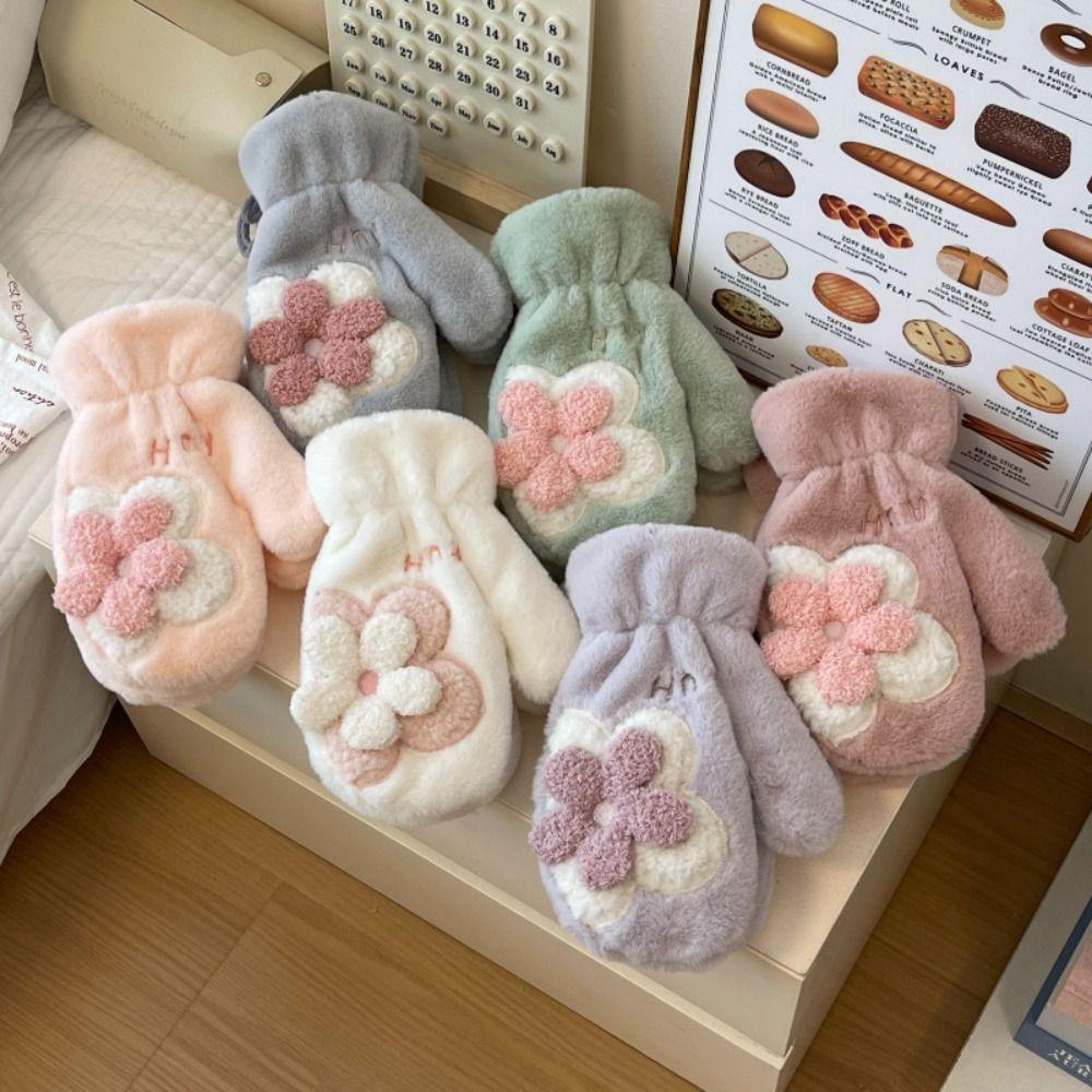 

Cute Flower Gloves Fur Winter Halter Mitten Fashion Plush Mitten Outdooor белый