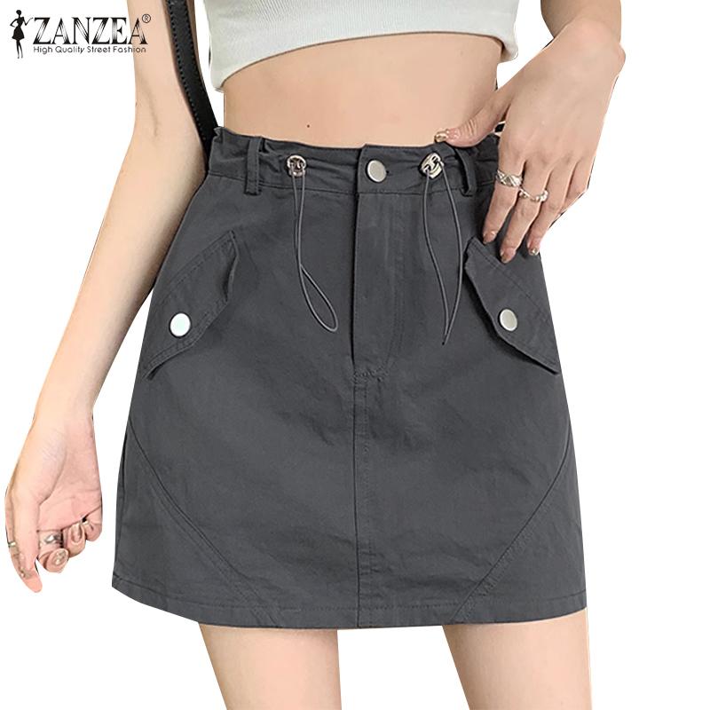 

ZANZEA женские летние повседневные однотонные короткие юбки с завязками на талии