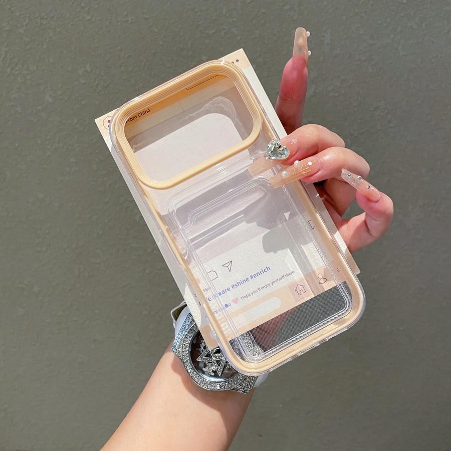 

Прозрачный чехол для телефона 3 в 1 с держателем для карт, противоударный и не желтеющий ТПУ, легкий доступ к кредитным картам для iPhone 17 Pro Max 16 15 14 13 12 11 XR X Max iPhone 17 Pro Max бежевый