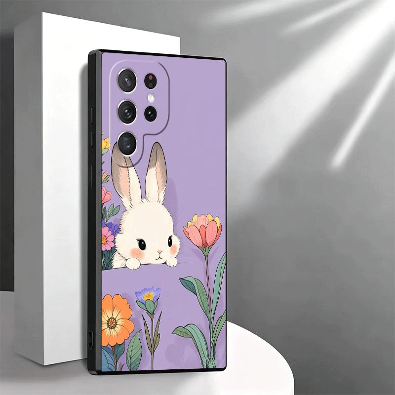 Cute Cartoon Bunny Rabbit Soft Phone Case for Samsung Galaxy S26 S25 Edge S24 Ultra S23 Plus S22 S21 FE S20 Black Cover Back She