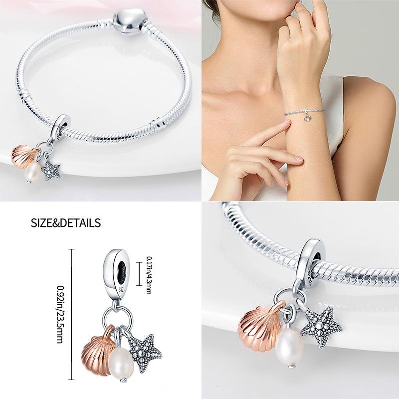 100% Genuine 925 Sterling Silver Ocean Collection Seashell Turtle and Heels Charm Beaded for Original  Bracelet Bracelet